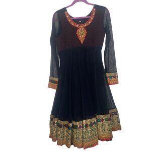 Anarkali Dress S/M Gold Embroidery Beaded‎ Party Gown Indian Cosplay Dance